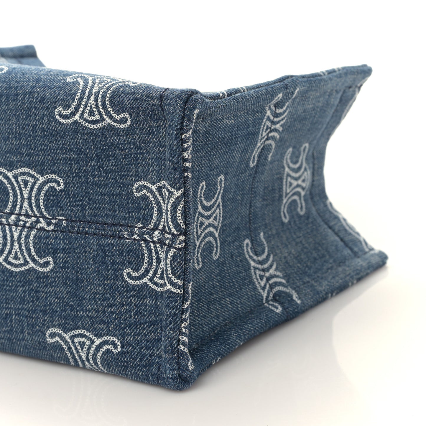 Denim Calfskin Triomphe Print Cabas Blue Tan