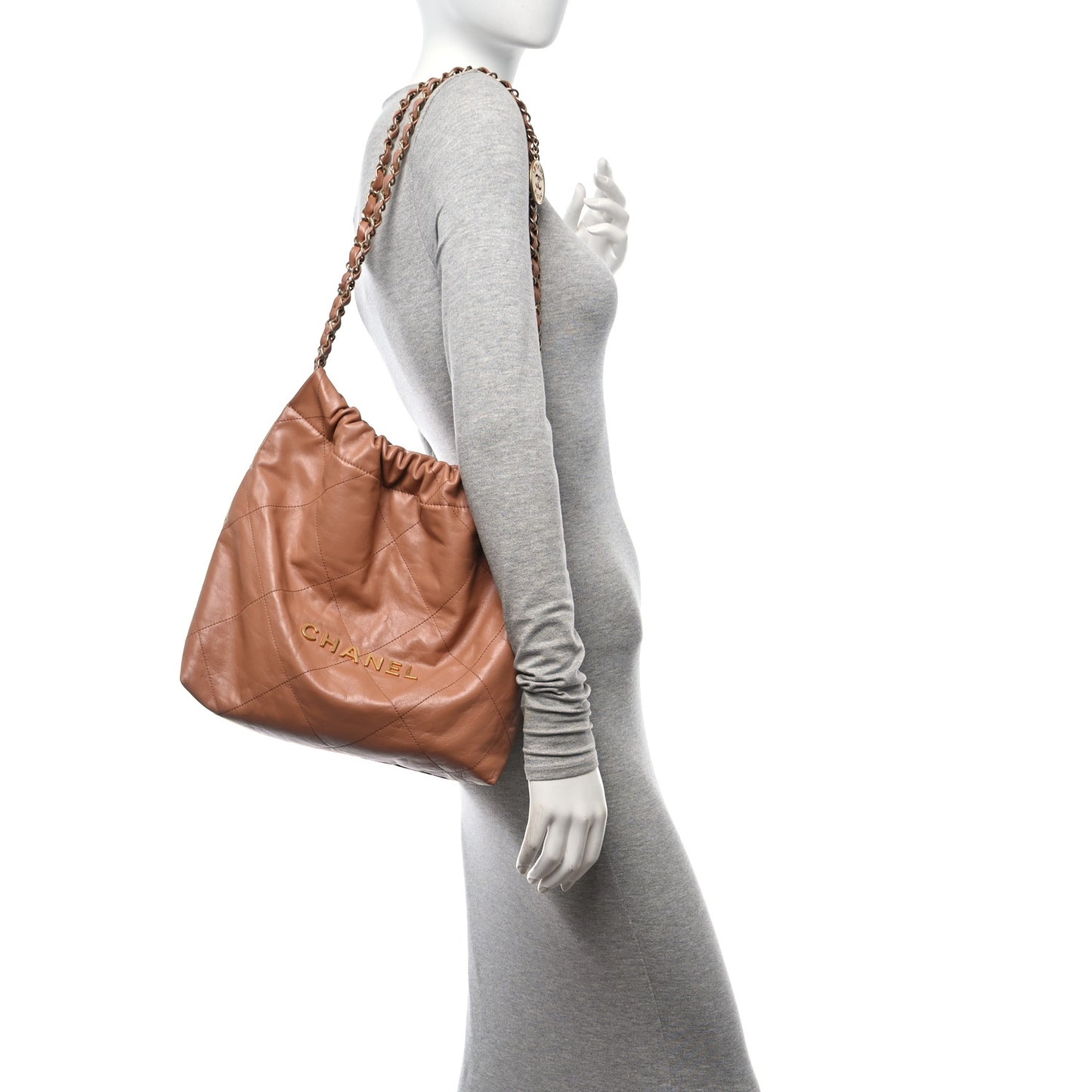 Shiny Calfskin Quilted Small Chanel 22 Camel