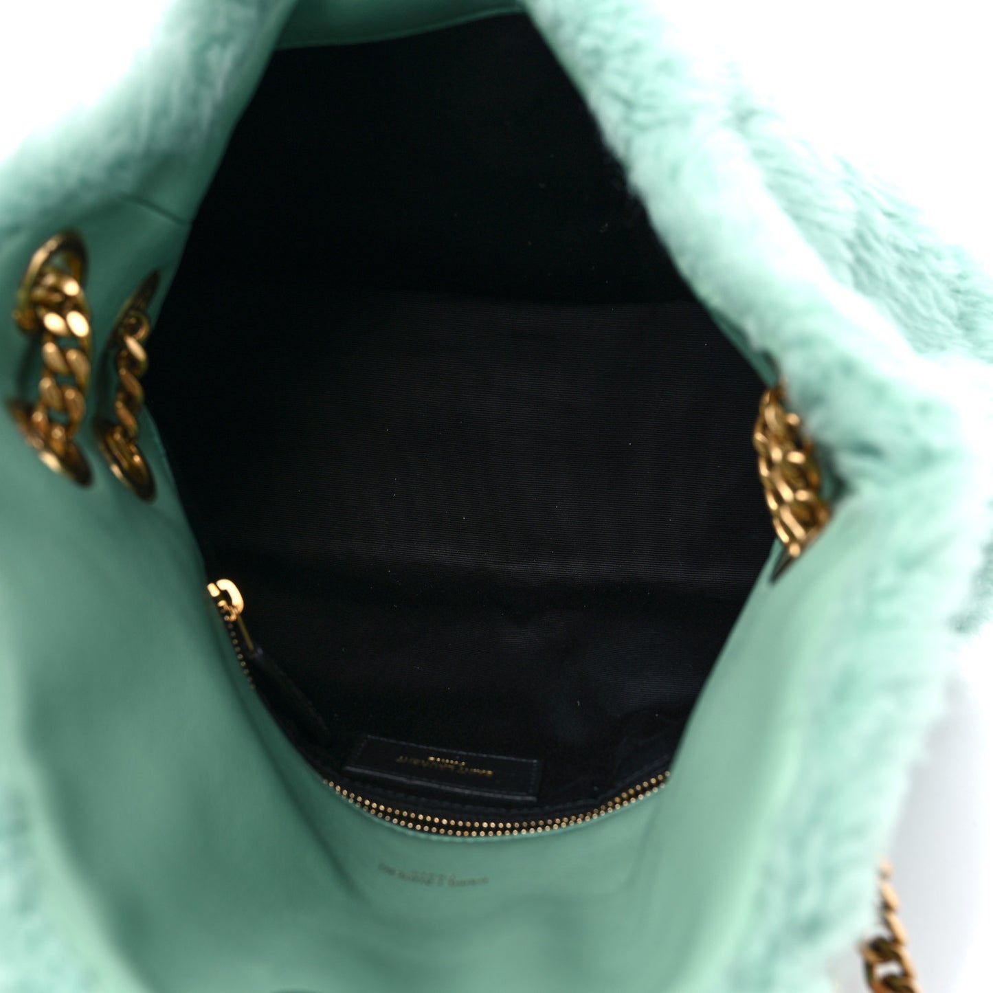Merino Shearling Lambskin Quilted Small Loulou Puffer Monogram Chain Satchel Iced Mint