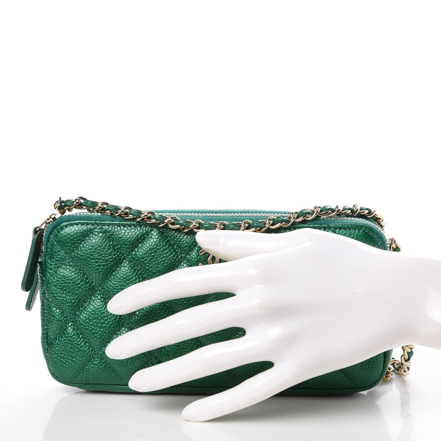 Chanel Caviar Quilted Small Clutch With Chain Green 3 of 10