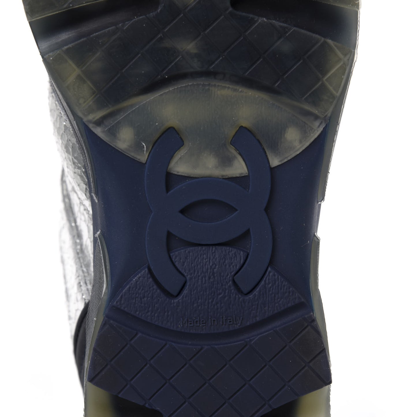 Metallic Crackled Calfskin CC Sneakers 36.5 Silver Black Navy