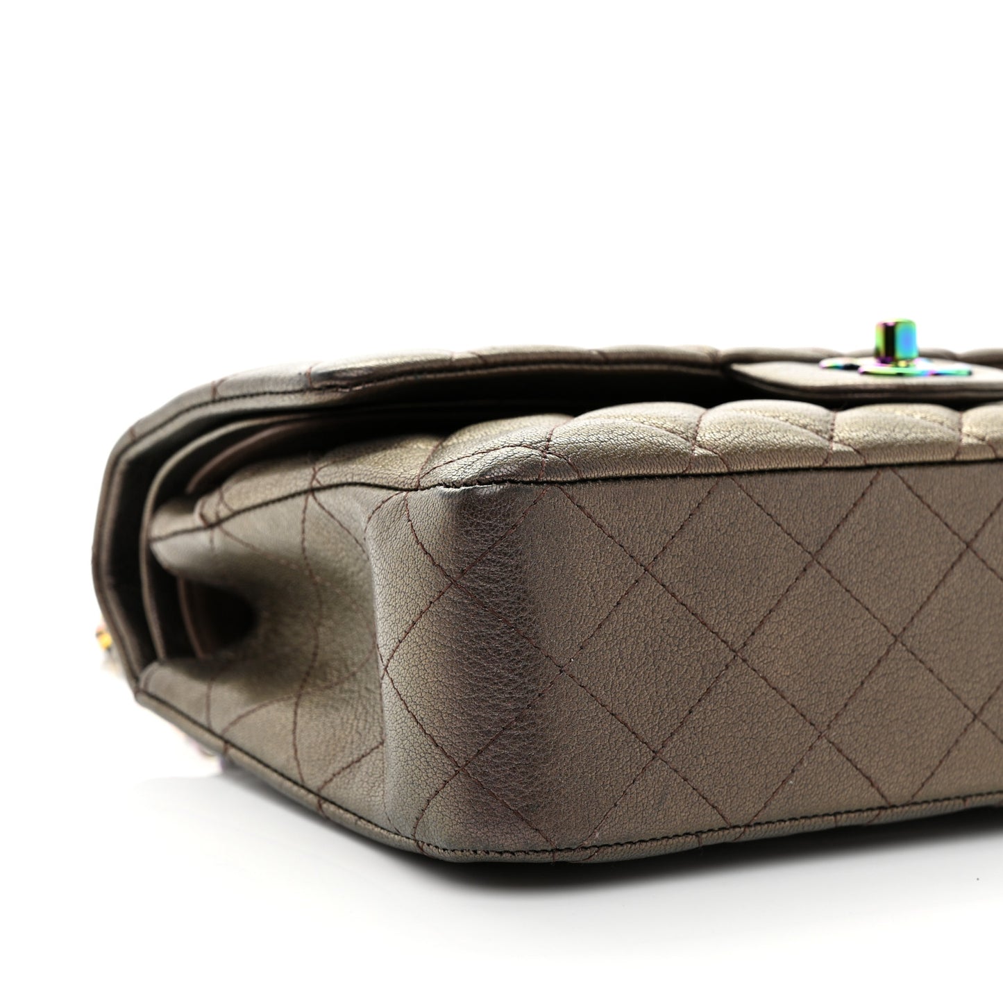 Iridescent Goatskin Quilted Medium Double Flap Bronze