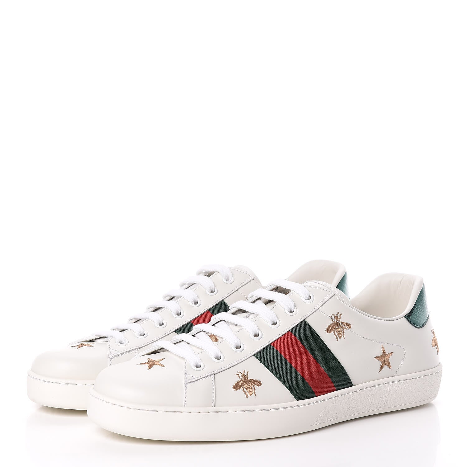 Gucci Calfskin Ayers Web Bee Star Embroidered Mens Ace Sneakers 9.5 White Green 3 of 10