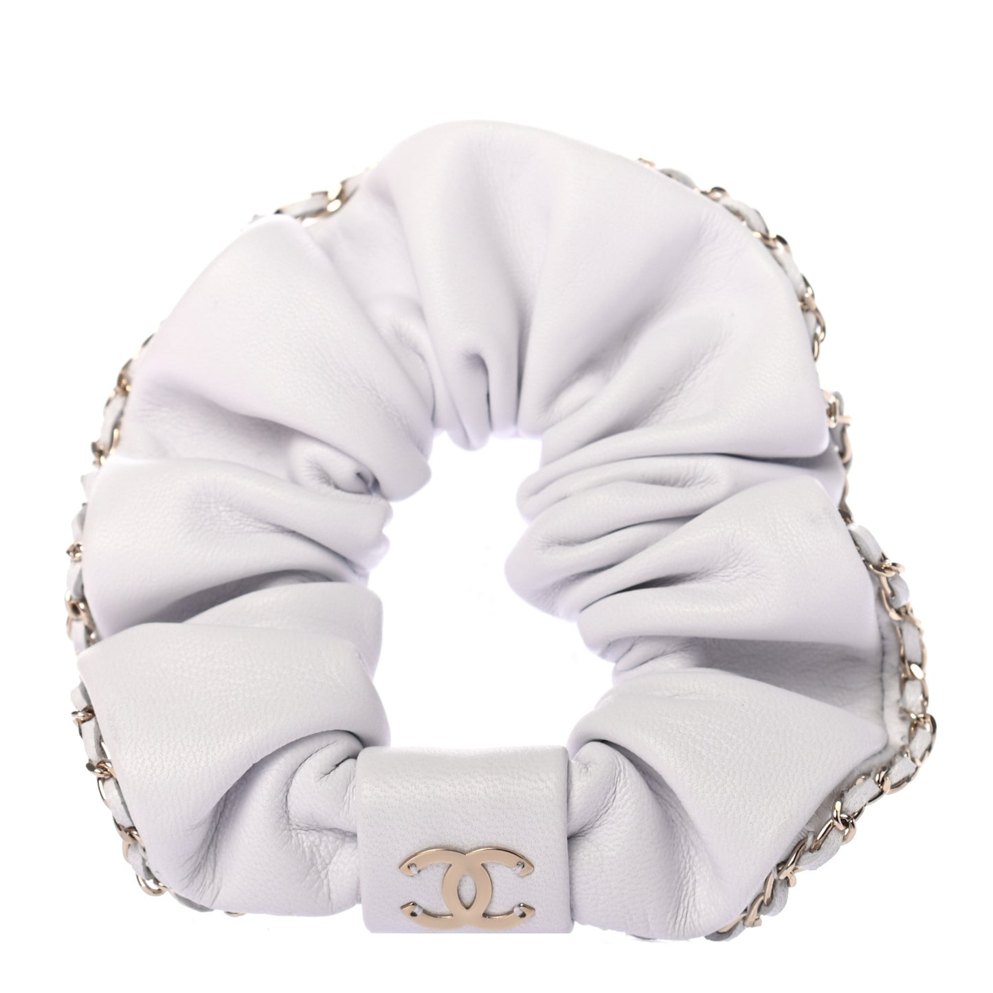 Lambskin Chain CC Hair Scrunchie White Gold