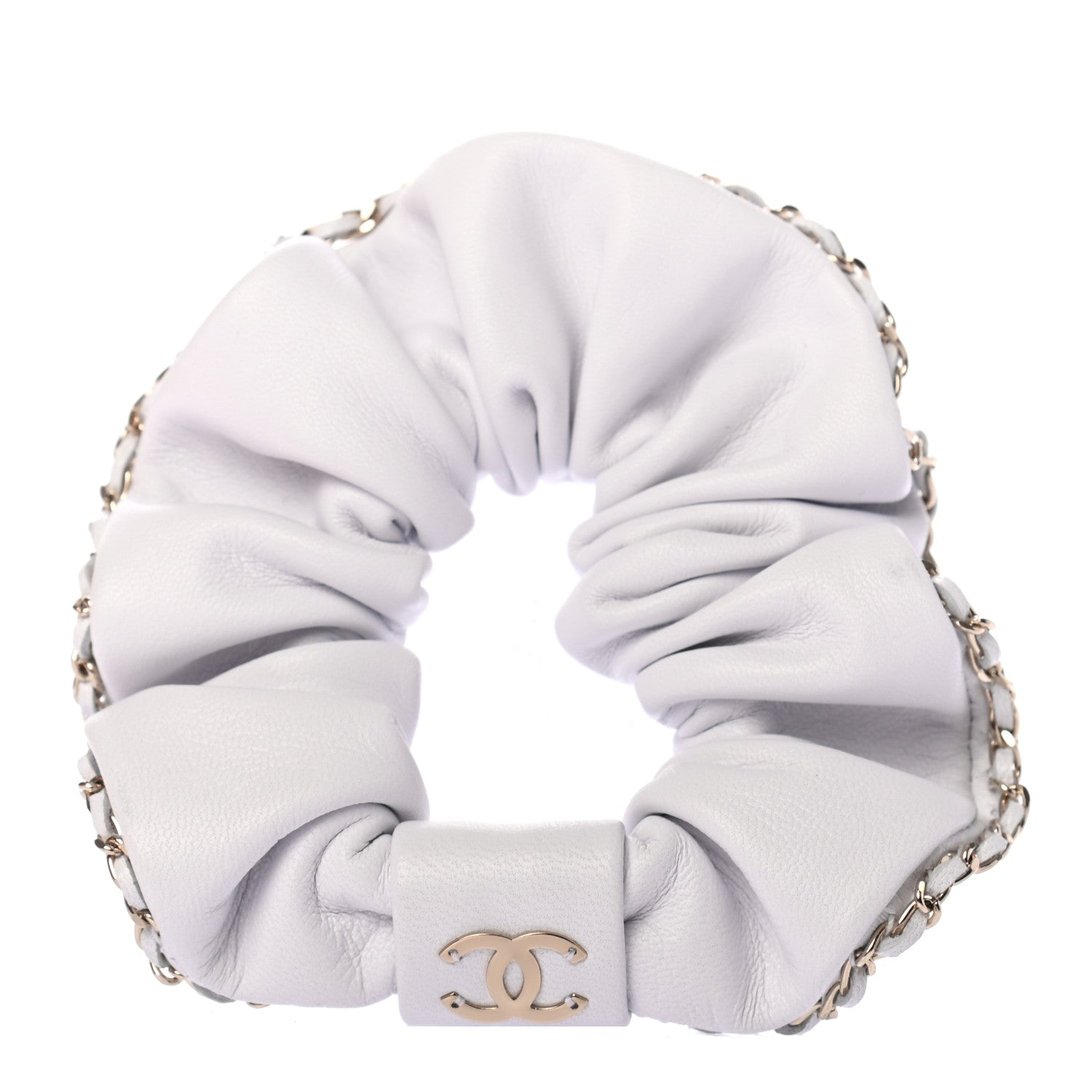 Chanel Lambskin Chain CC Hair Scrunchie White Gold 3 of 5