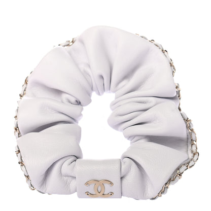 Chanel Lambskin Chain CC Hair Scrunchie White Gold 3 of 5