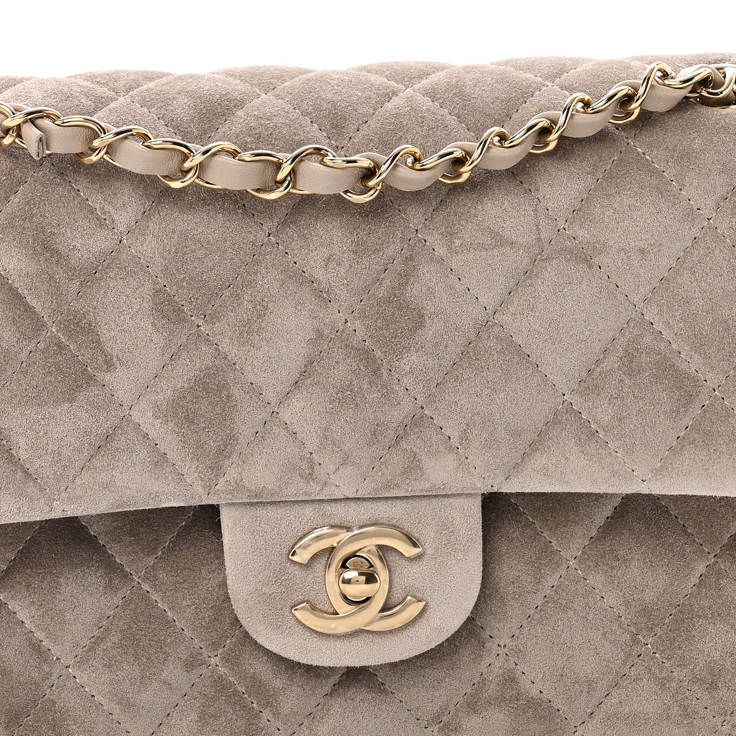 Suede Quilted Medium Double Flap Grey