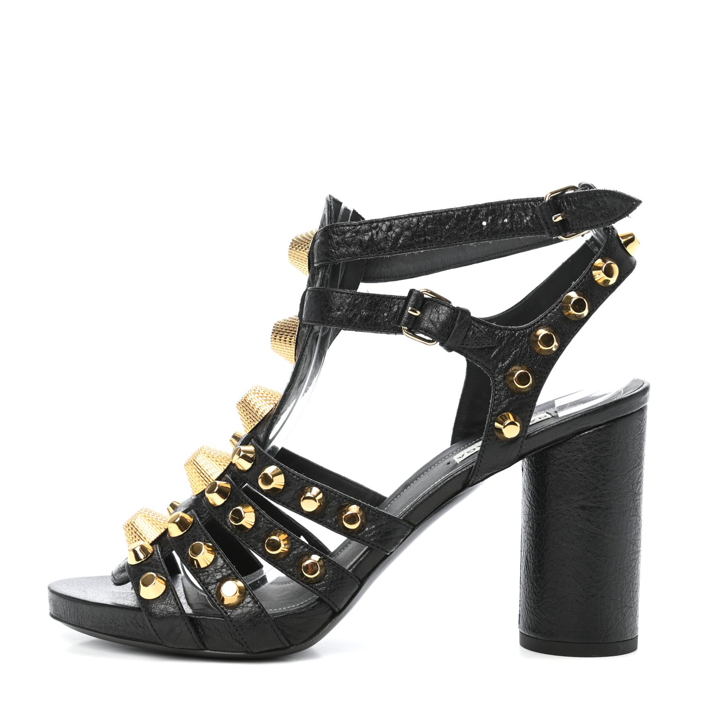 Agneau Lambskin Giant Gold Hardware Arena Sandals 38.5 Black