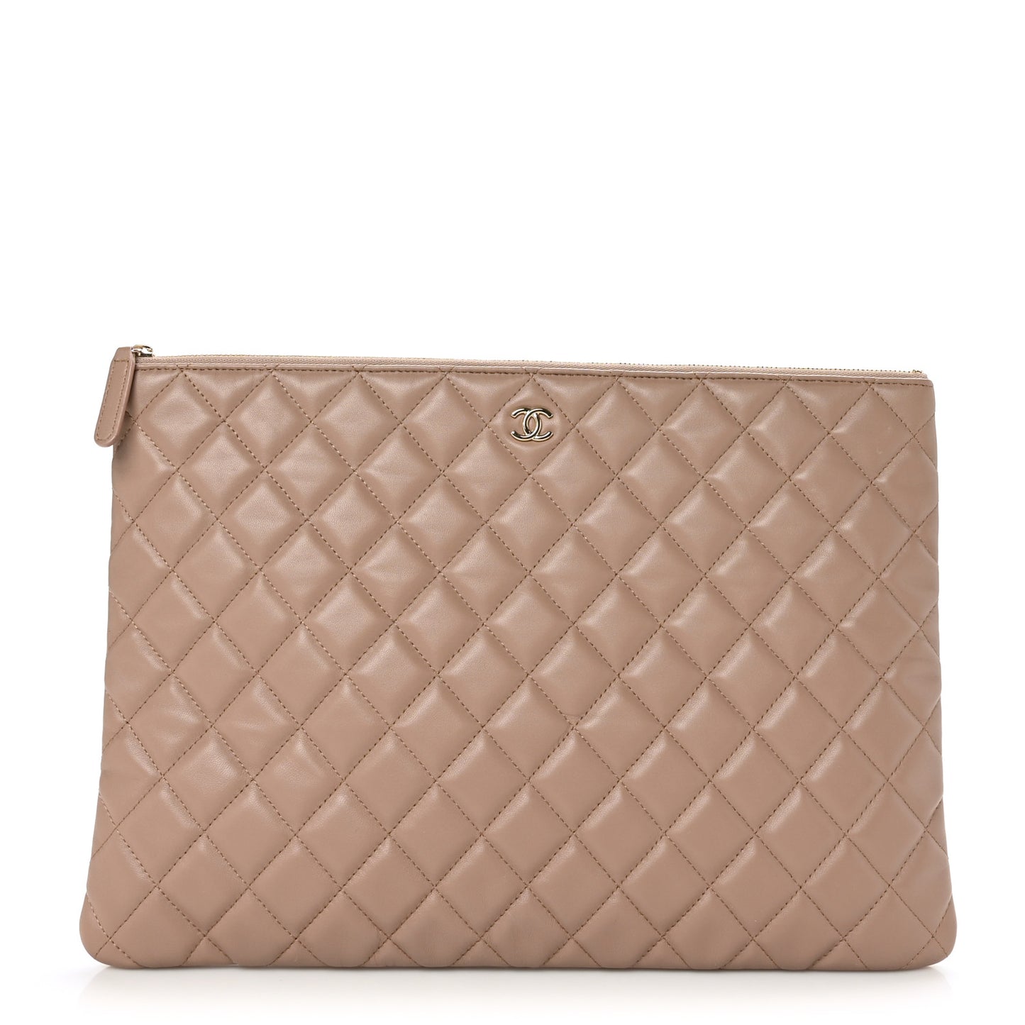 Lambskin Quilted Large Cosmetic Case Beige