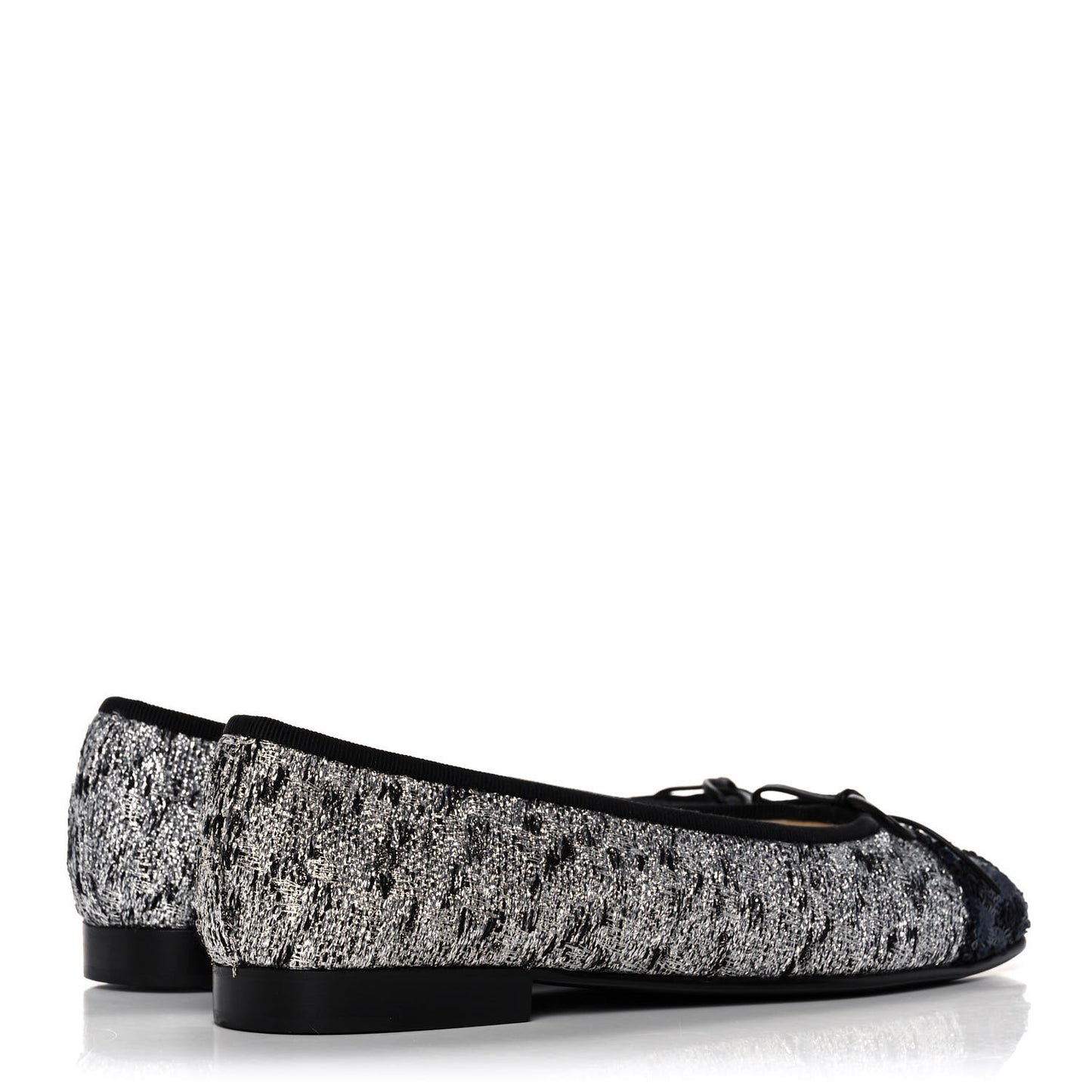 Tweed Sequin Cap Toe Ballerina Flats 37 Black Blue