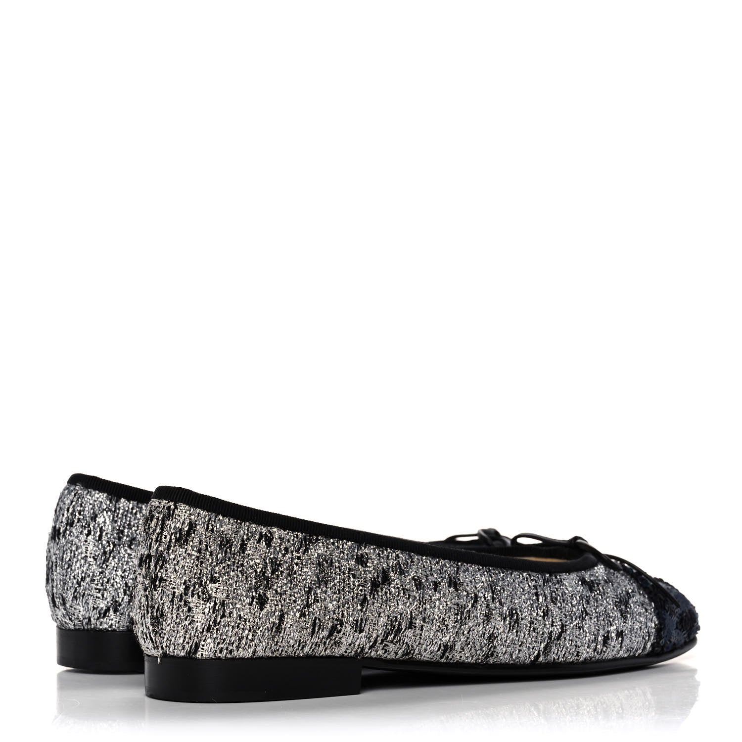 Chanel Tweed Sequin Cap Toe Ballerina Flats 37 Black Blue 4 of 11
