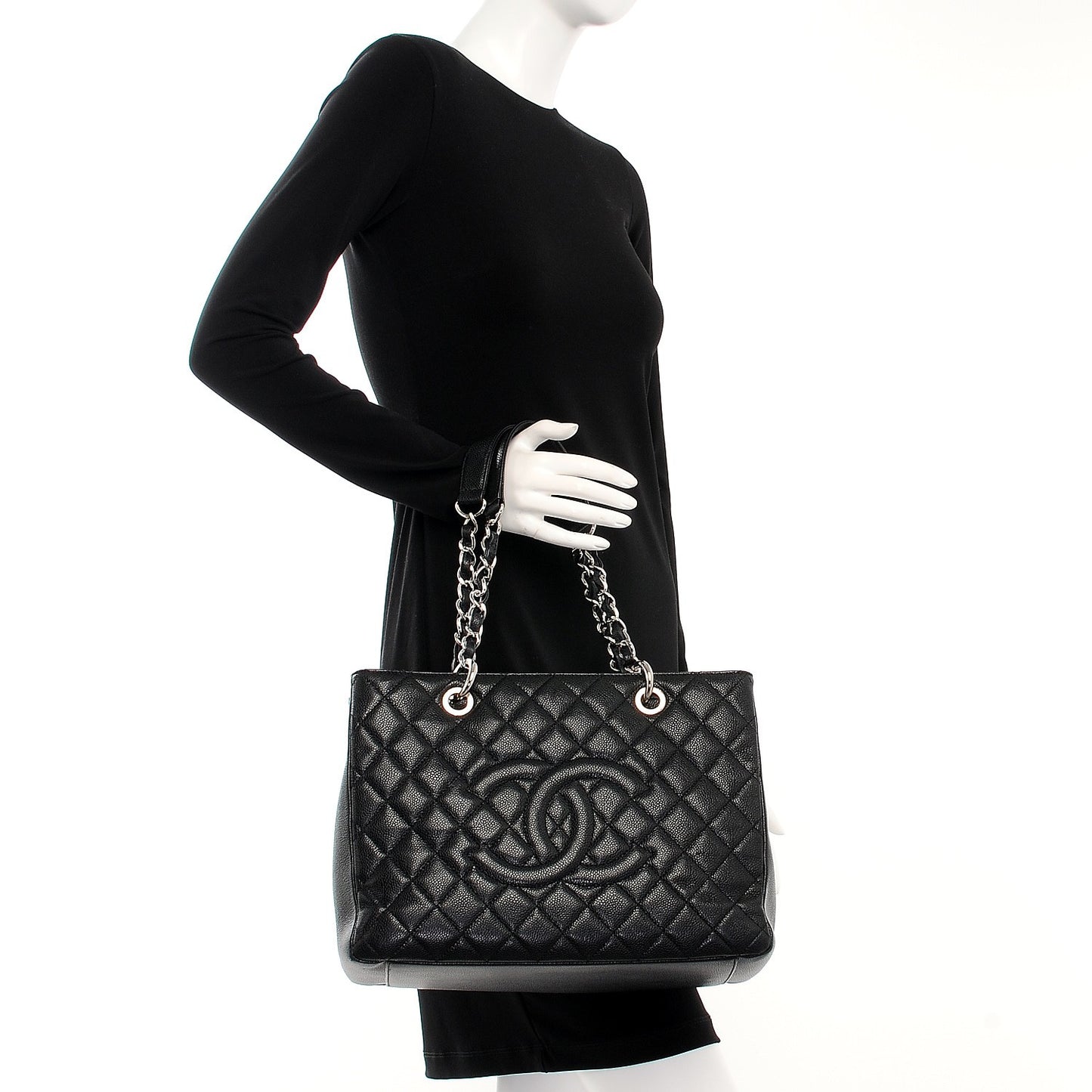 Caviar Quilted Grand Shopping Tote GST Black