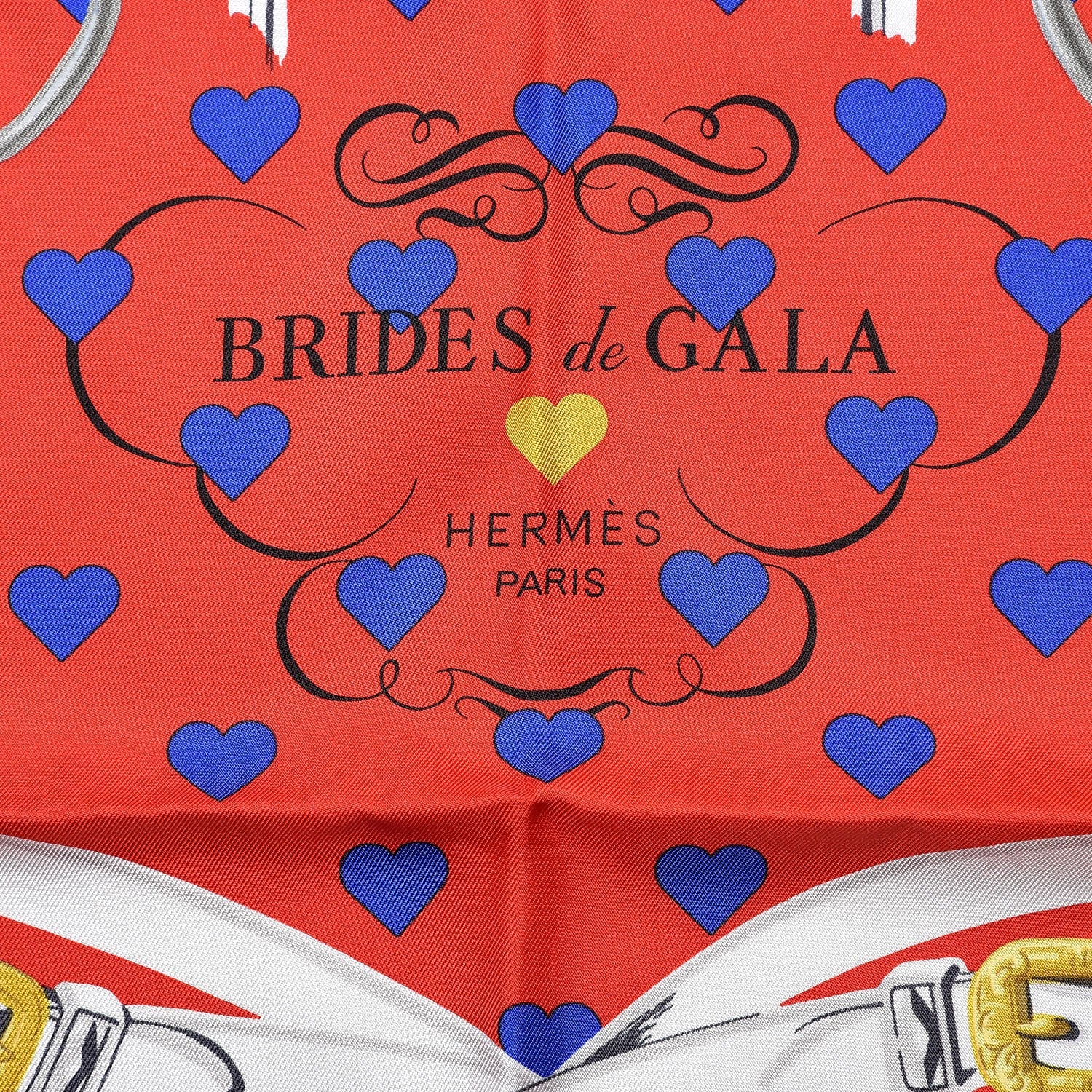 Hermes Silk Brides De Gala Love Scarf 90 Rouge Vif Marine White 3 of 5