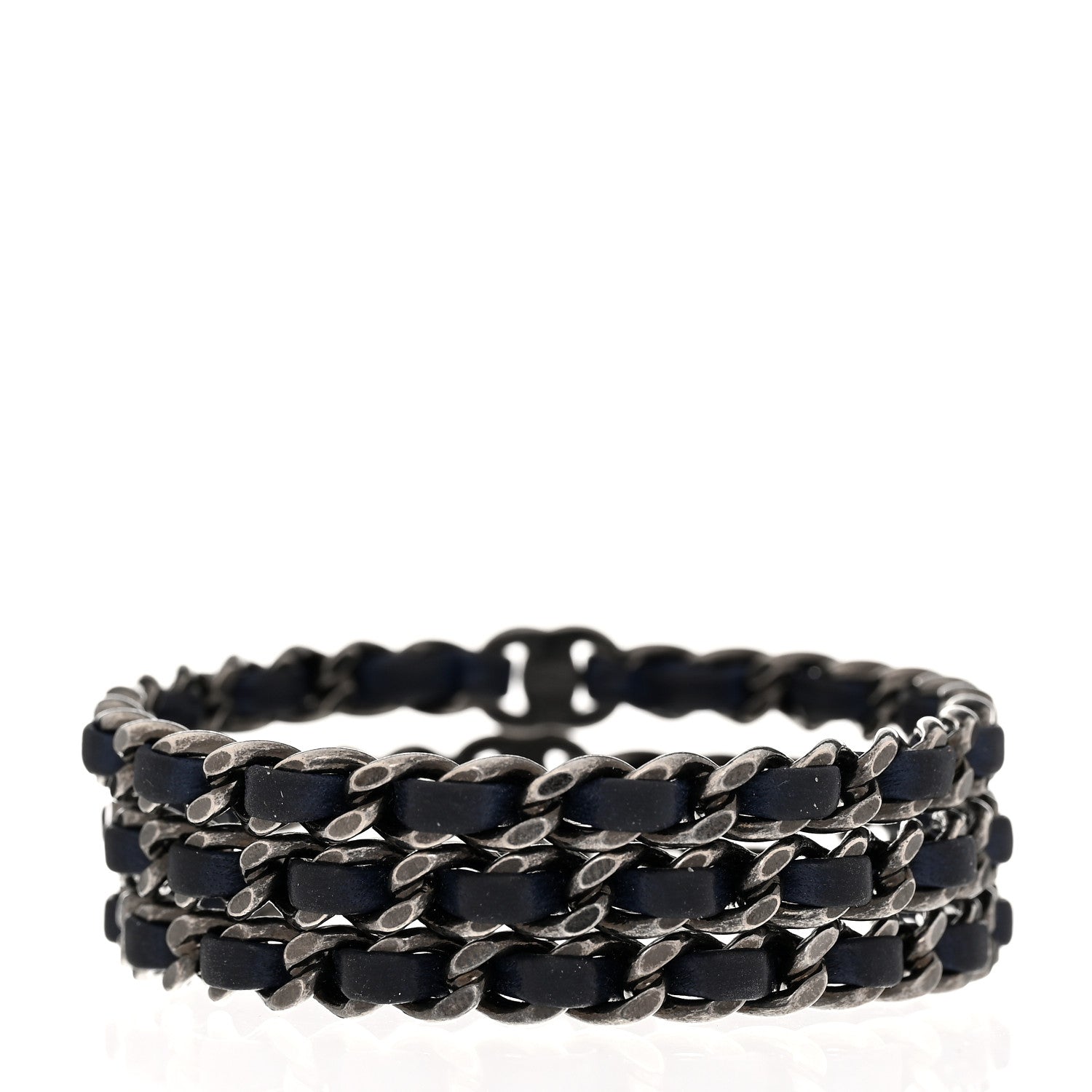 Chanel Lambskin Ruthenium Chain CC Bangle Bracelets Set of 3 Navy 3 of 4