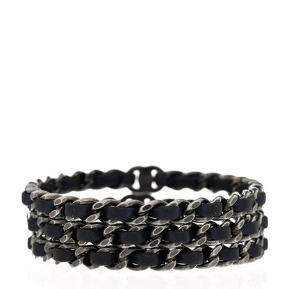 Chanel Lambskin Ruthenium Chain CC Bangle Bracelets Set of 3 Navy 3 of 4