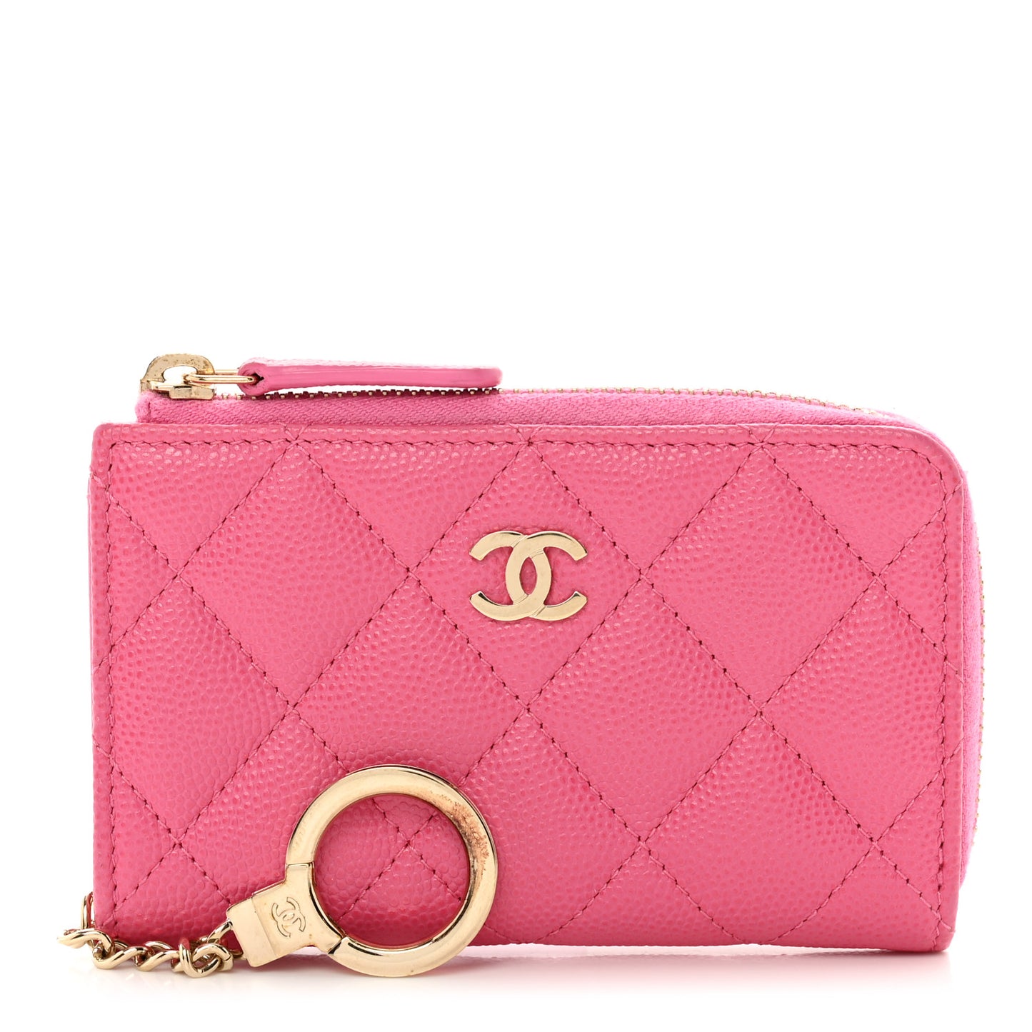 Caviar Quilted Zipped Key Holder Case Pink