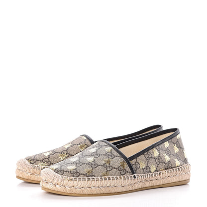Gucci GG Supreme Monogram Bees Espadrille Flats 38 Beige Ebony Oro Black 3 of 11