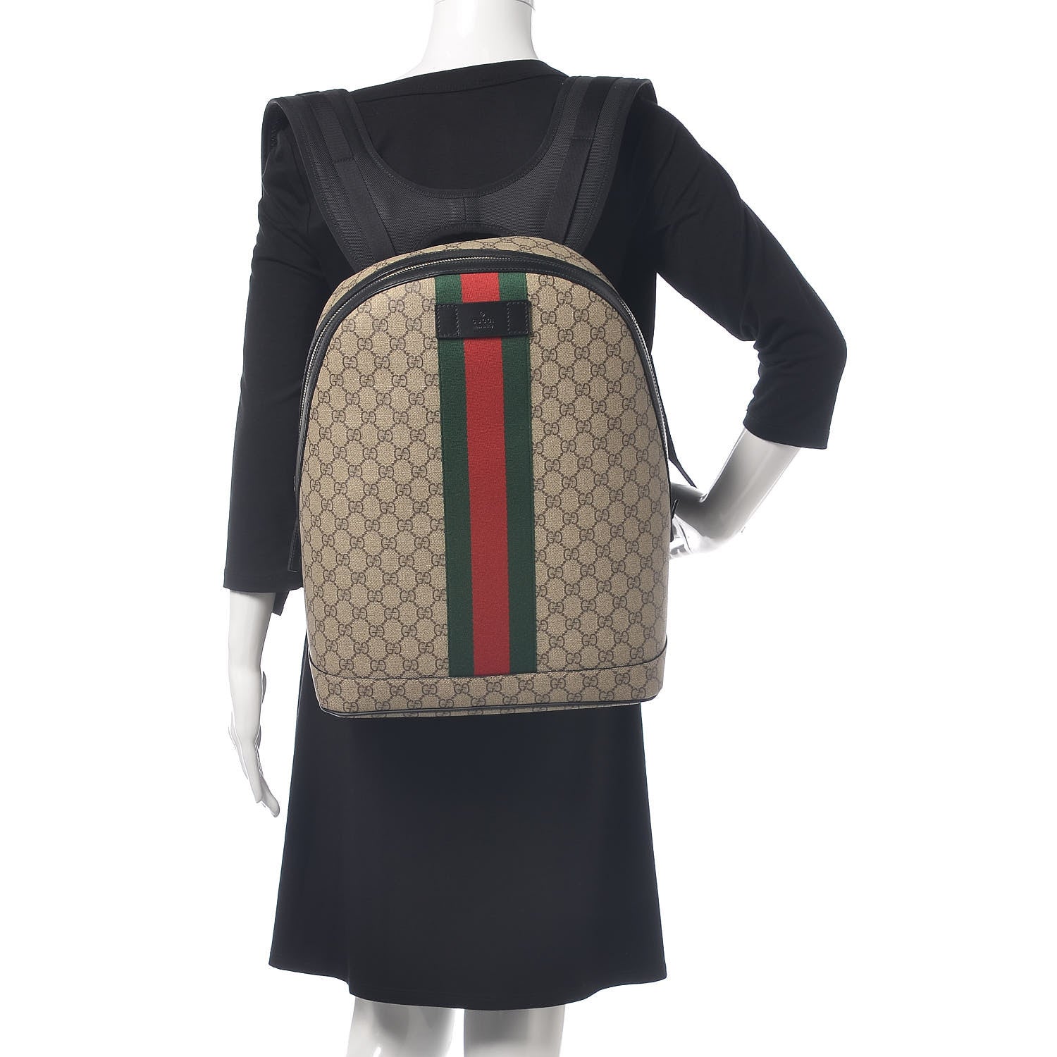 Gucci GG Supreme Monogram Web Dome Backpack Black 2 of 9