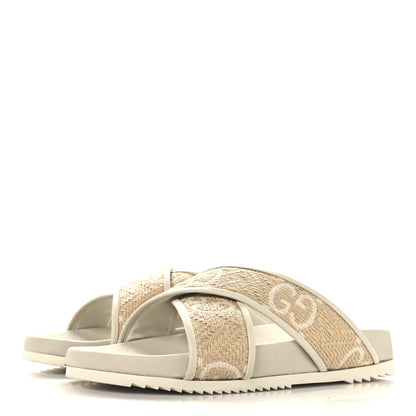 Gucci Raffia GG Monogram Criss Cross Slide Sandals 40 Natural Mystic White 4 of 9