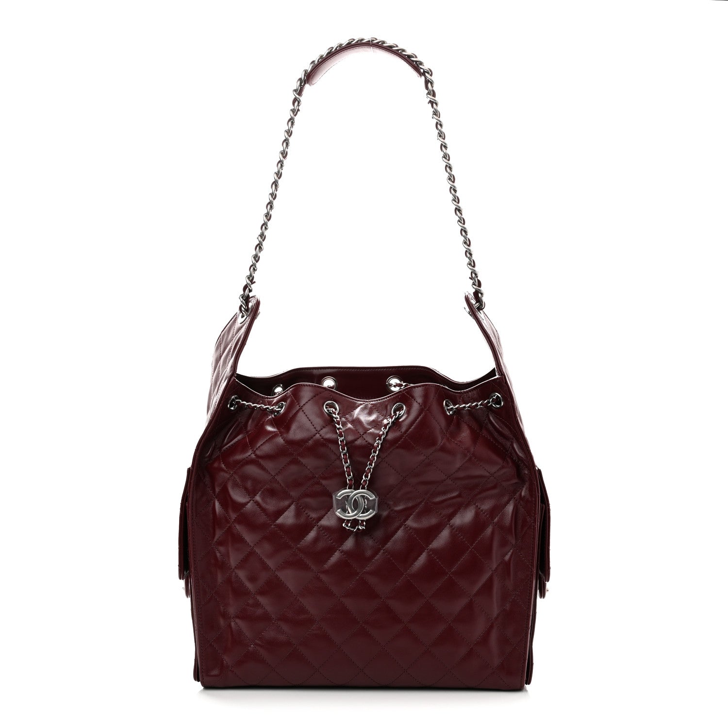 Chanel Shiny Crumpled Calfskin Quilted Medium Chanel 25 Handbag Dark Burgundy 1 of 11