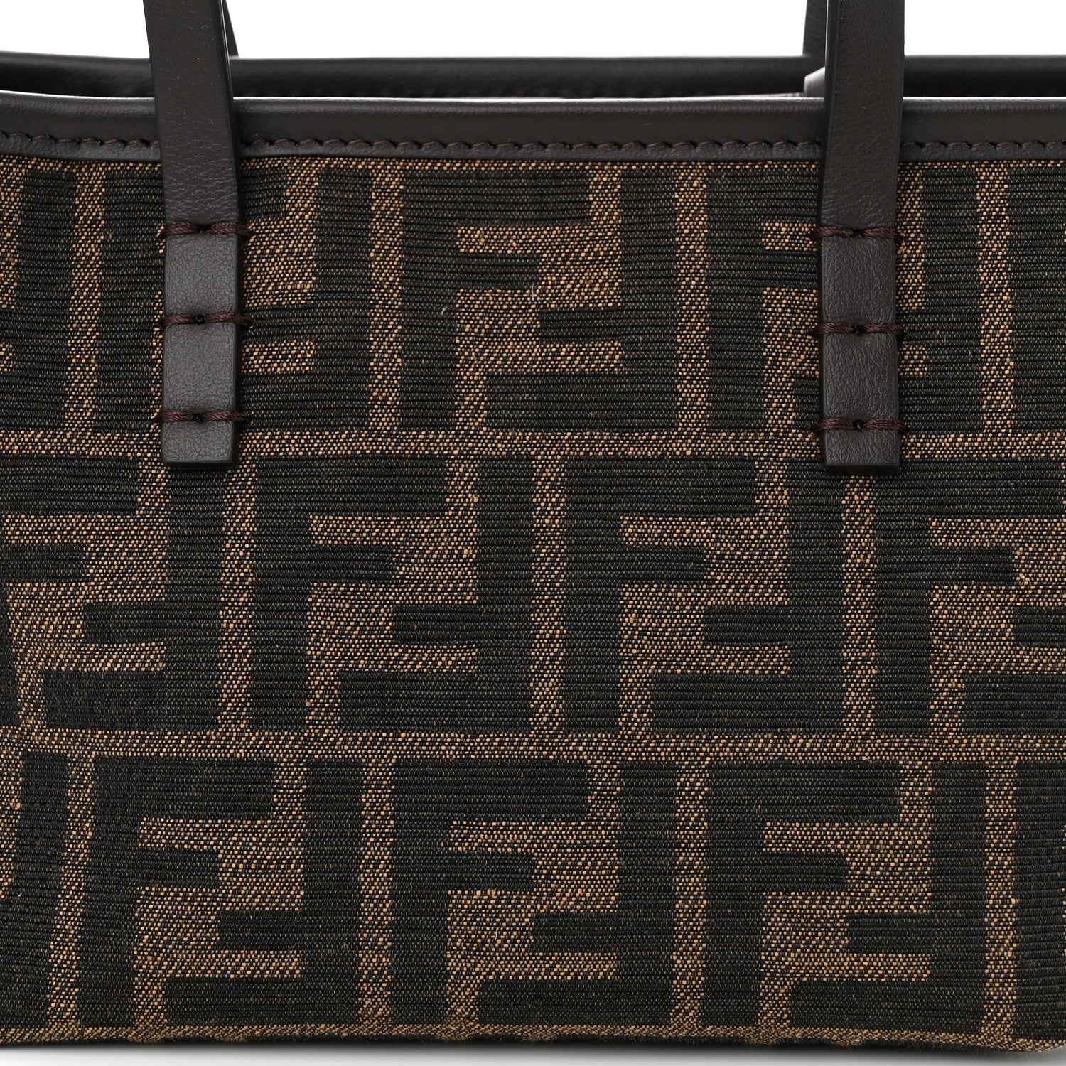 Fendi Fabric Jacquard Vitello Grace FF 1974 Mini Roll Tote Tobacco Moro Ebano 7 of 9