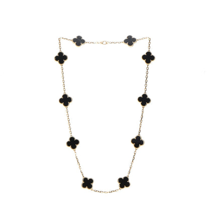 Van Cleef & Arpels 18K Yellow Gold Black Onyx 10 Motifs Vintage Alhambra Necklace 3 of 9