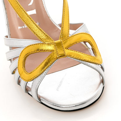 Gucci Metallic Nappa Crystal Zephyra Slingback High Heel Sandals 36.5 Silver Gold 8 of 10