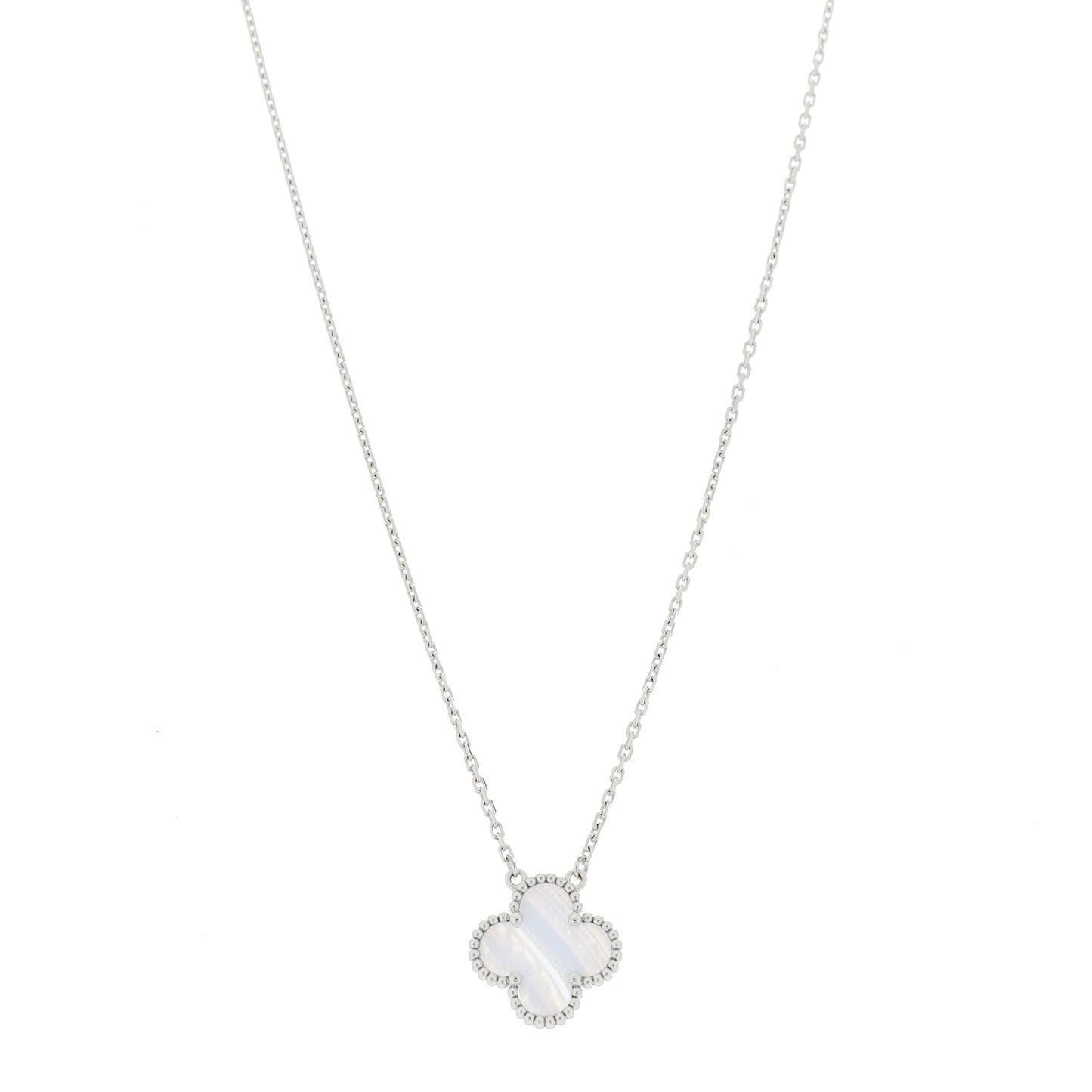 18k White Gold Chalcedony Vintage Alhambra Pendant Necklace