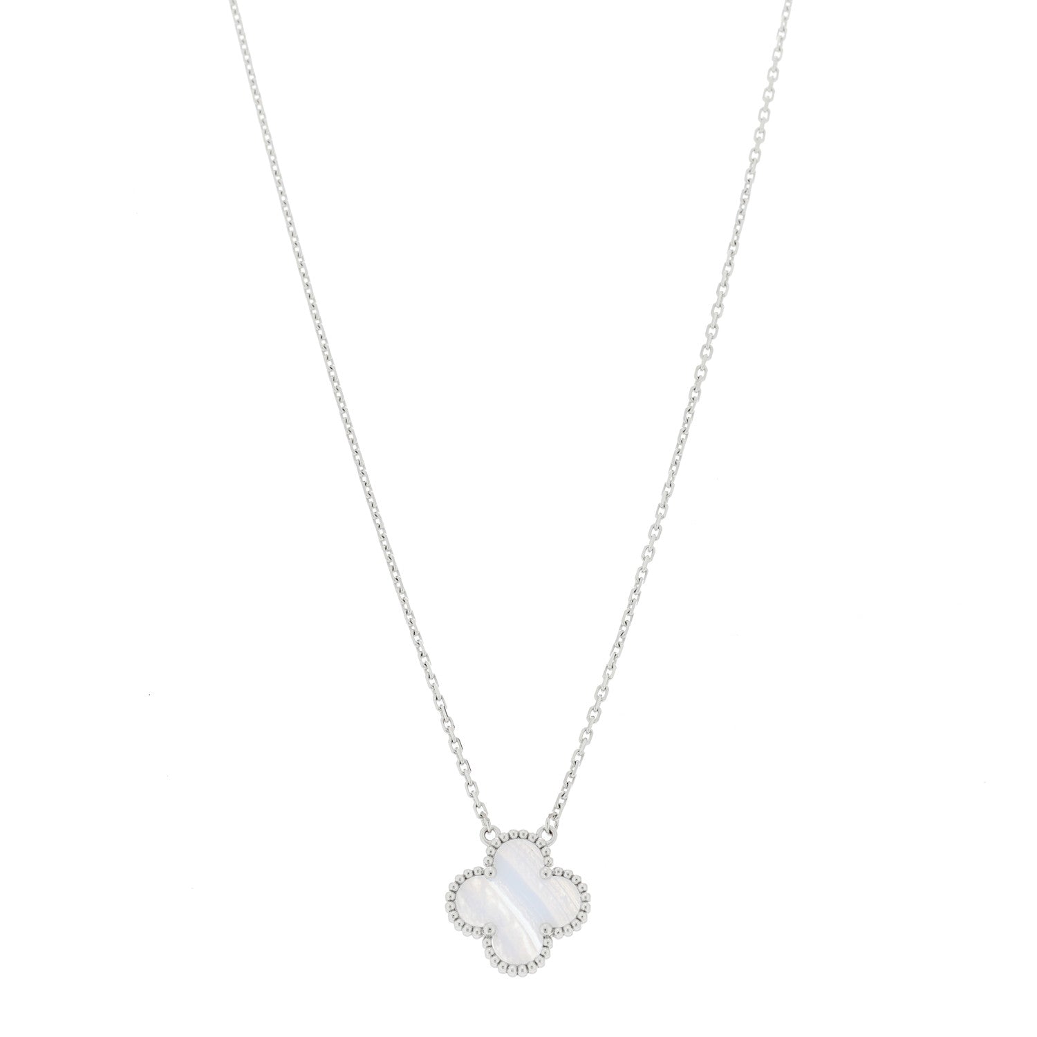 Van Cleef & Arpels 18k White Gold Chalcedony Vintage Alhambra Pendant Necklace 1 of 5