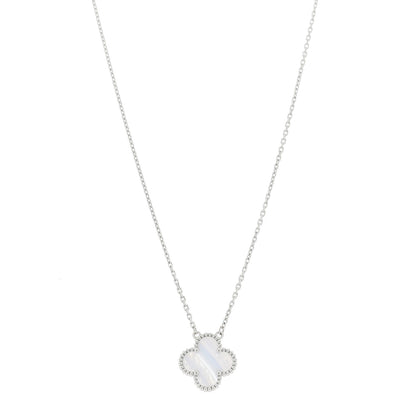 Van Cleef & Arpels 18k White Gold Chalcedony Vintage Alhambra Pendant Necklace 1 of 5