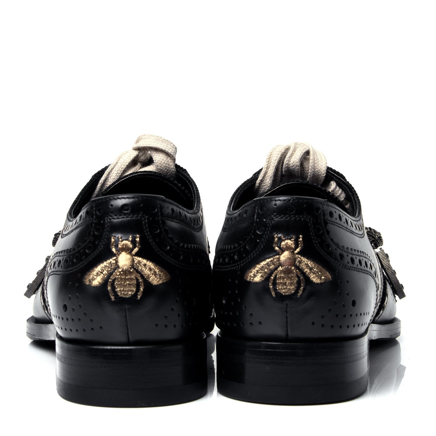 Gucci Calfskin Bee Embroidered Mens Queercore Brogue Derby Shoes 7.5 Black 4 of 6