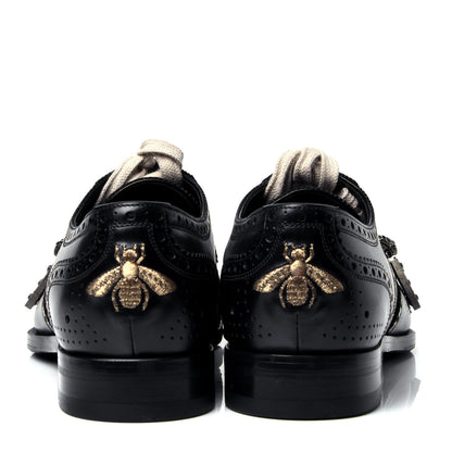 Gucci Calfskin Bee Embroidered Mens Queercore Brogue Derby Shoes 7.5 Black 4 of 6