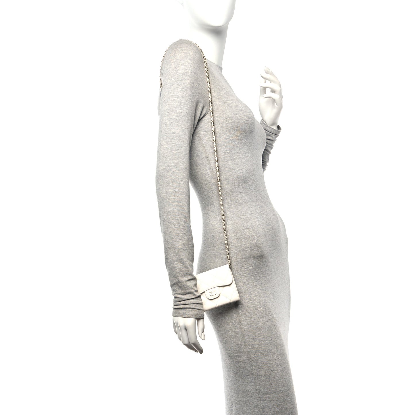 Caviar Quilted Flap Card Holder On Chain White