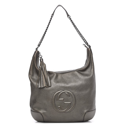 Gucci Metallic Pebbled Calfskin Medium Soho Chain Hobo Sasso 1 of 14