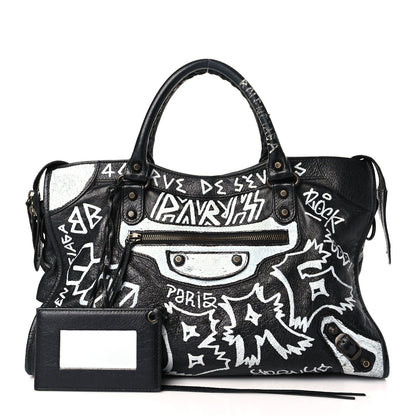 Balenciaga Agneau Arena Graffiti All Over Classic Hardware City Black White 1 of 10
