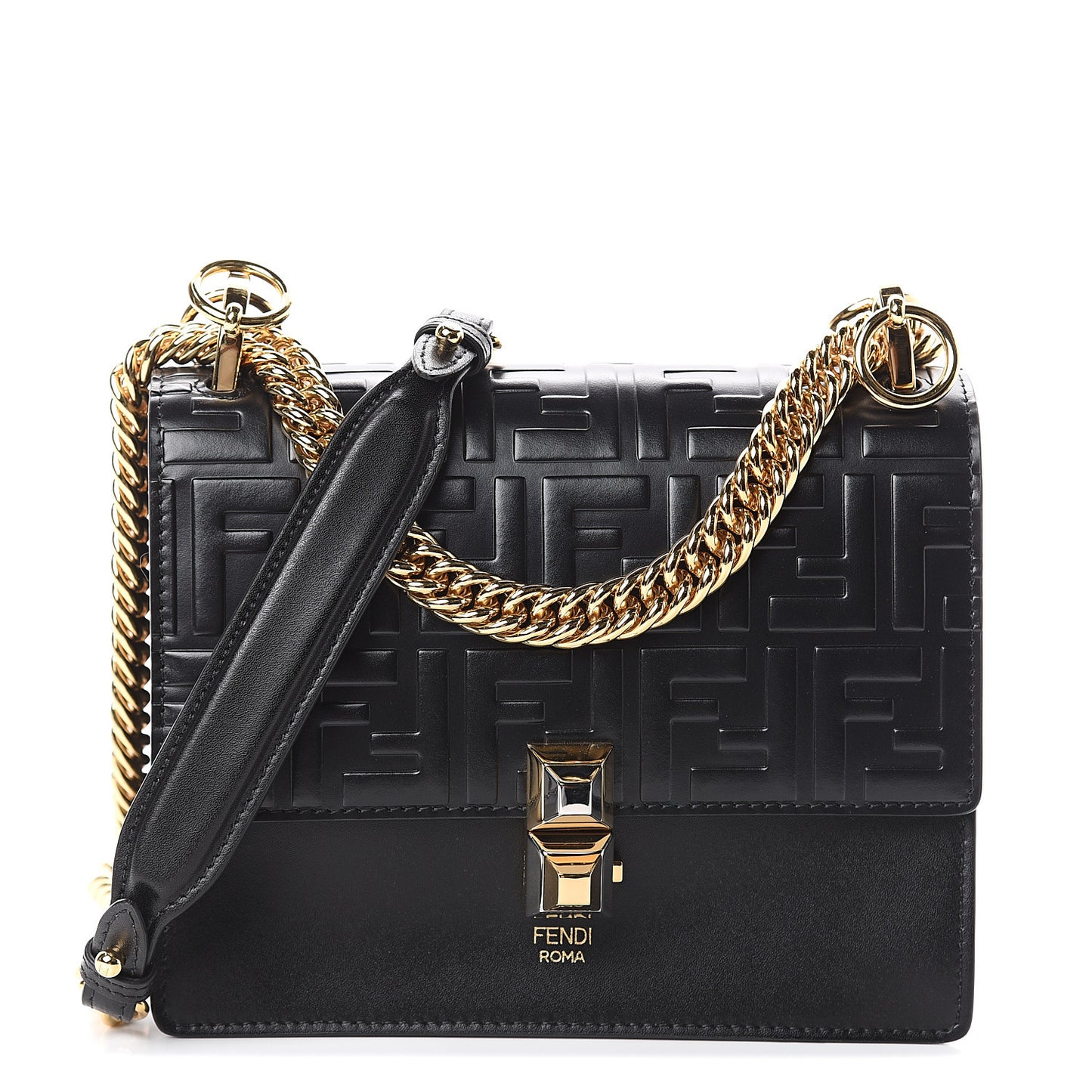 Vitello Liberty FF 1974 Embossed Small Kan I Shoulder Bag Black