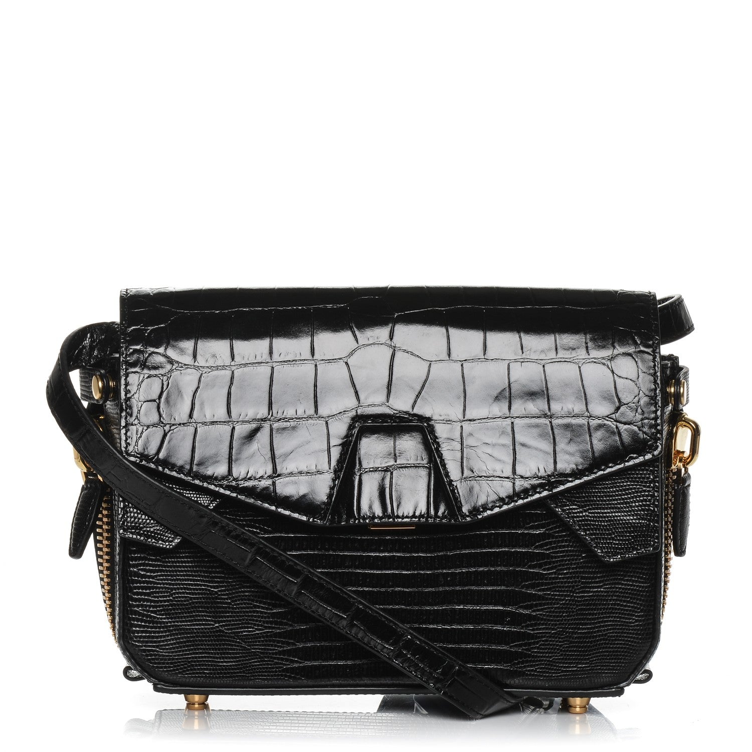 Alexander Wang Crocodile Embossed Patent Calfskin Tri-Fold Shoulder Bag Black 7 of 12