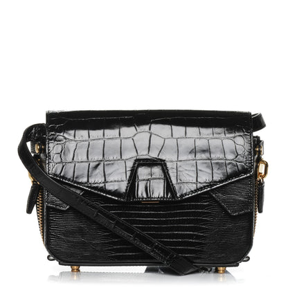 Alexander Wang Crocodile Embossed Patent Calfskin Tri-Fold Shoulder Bag Black 7 of 12