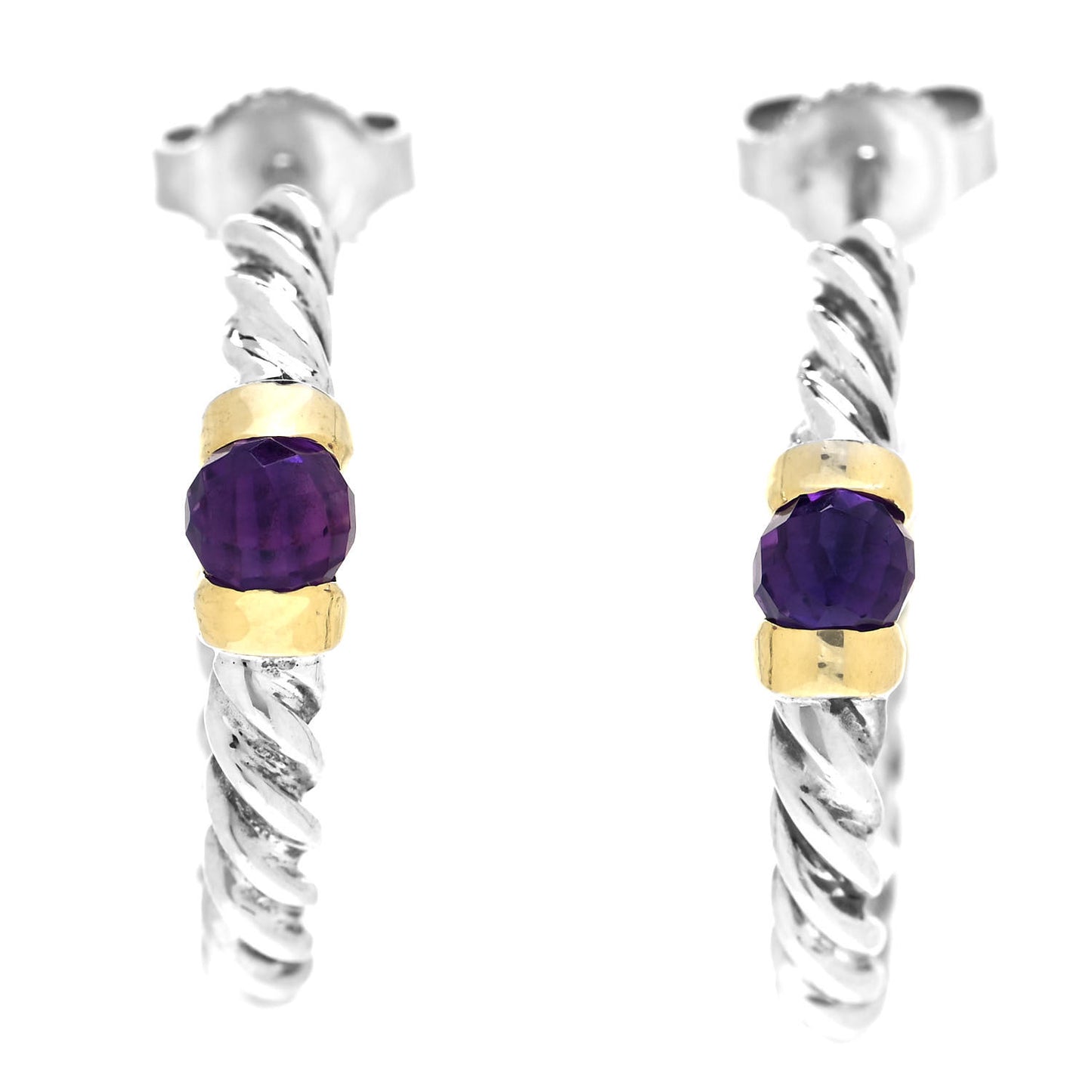 Sterling Silver 14K Yellow Gold Amethyst Metro Hoop Earrings