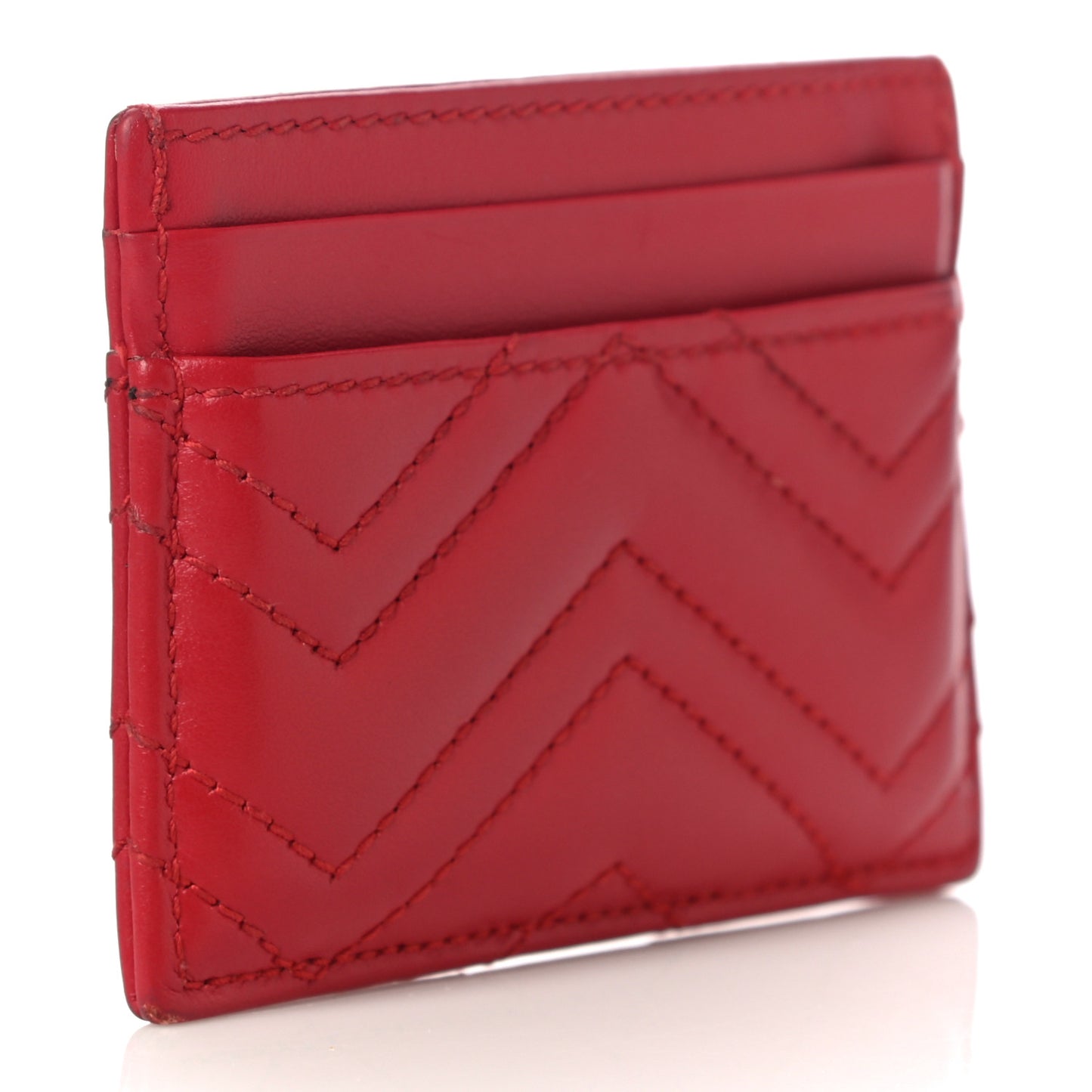 Calfskin Matelasse GG Marmont Card Holder Hibiscus Red