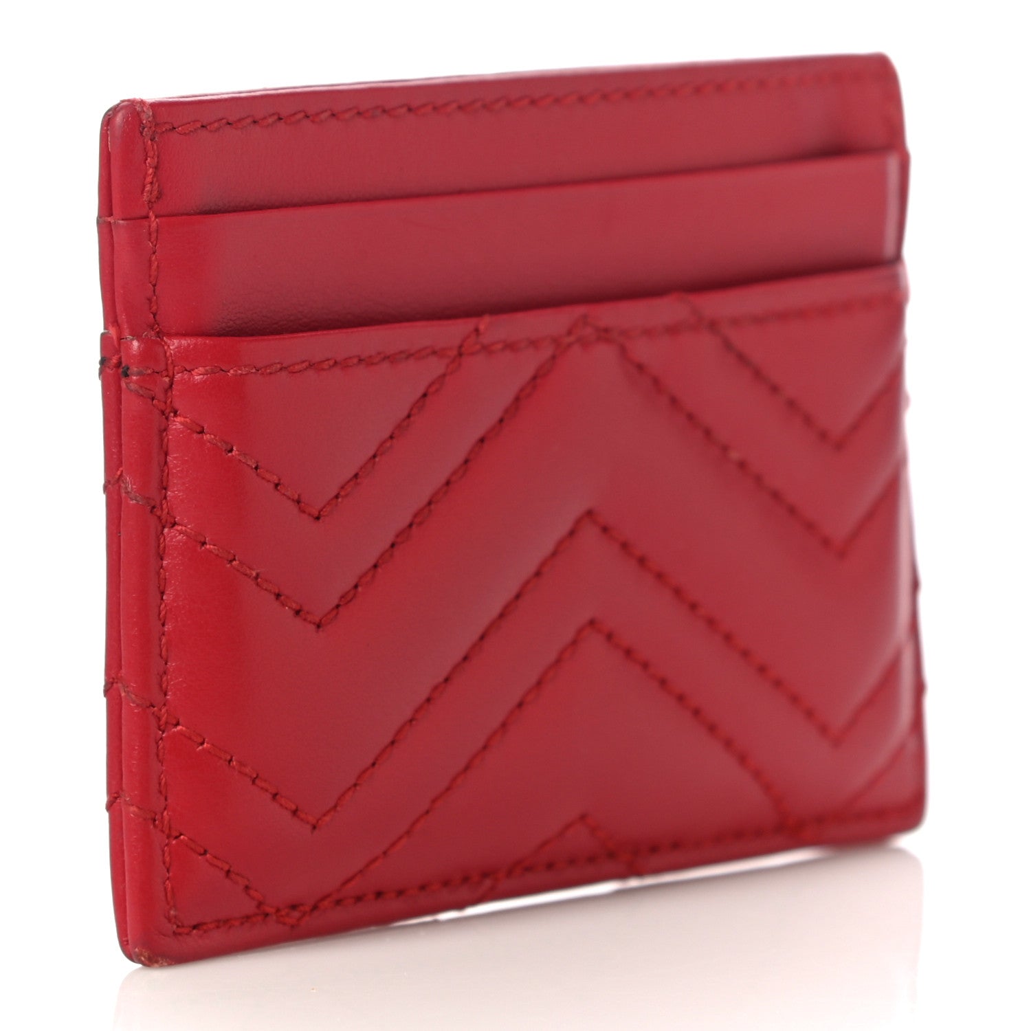 Gucci Calfskin Matelasse GG Marmont Card Holder Hibiscus Red 3 of 10