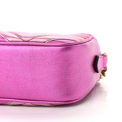 Gucci Laminated Nappa Matelasse Small GG Marmont Chain Shoulder Bag Fuxia Rosso Rosa 10 of 12