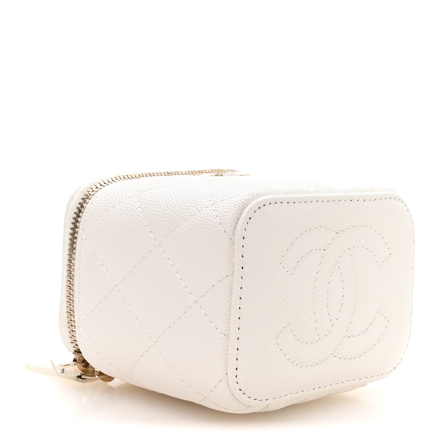 Caviar Quilted Mini Vanity Case With Chain White