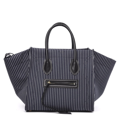 Celine Cotton Canvas Striped Medium Phantom Luggage Navy White 1 of 11