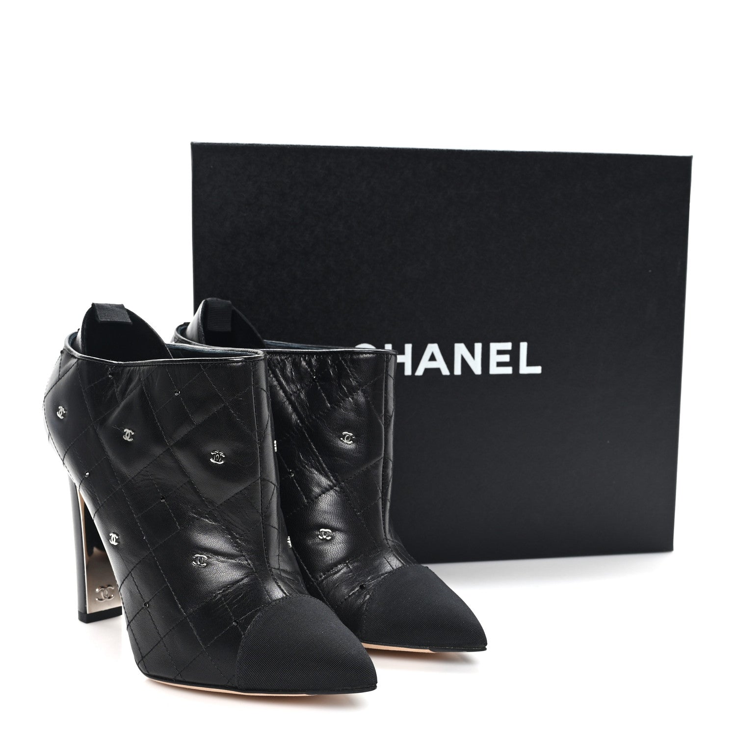 Chanel Lambskin Quilted CC Cap Toe Booties 38 Black 10 of 10
