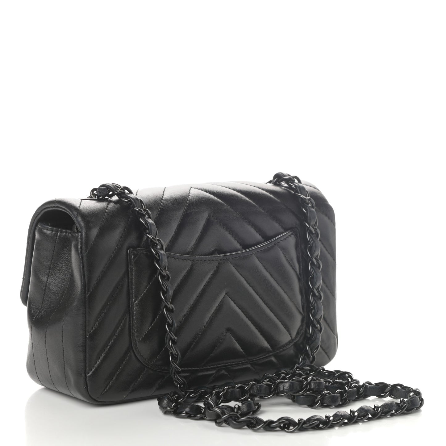 Lambskin Chevron Quilted Mini Rectangular Flap So Black