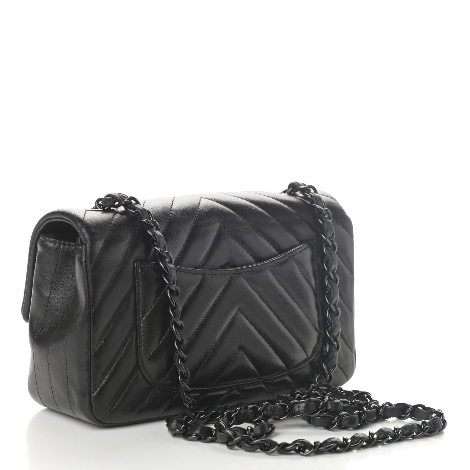 Chanel Lambskin Chevron Quilted Mini Rectangular Flap So Black 3 of 9