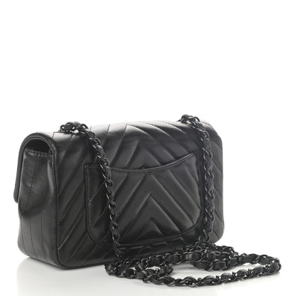Chanel Lambskin Chevron Quilted Mini Rectangular Flap So Black 3 of 9