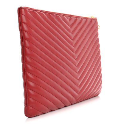 Saint Laurent Calfskin Matelasse Chevron Monogram Document Holder Rouge Eros 3 of 14
