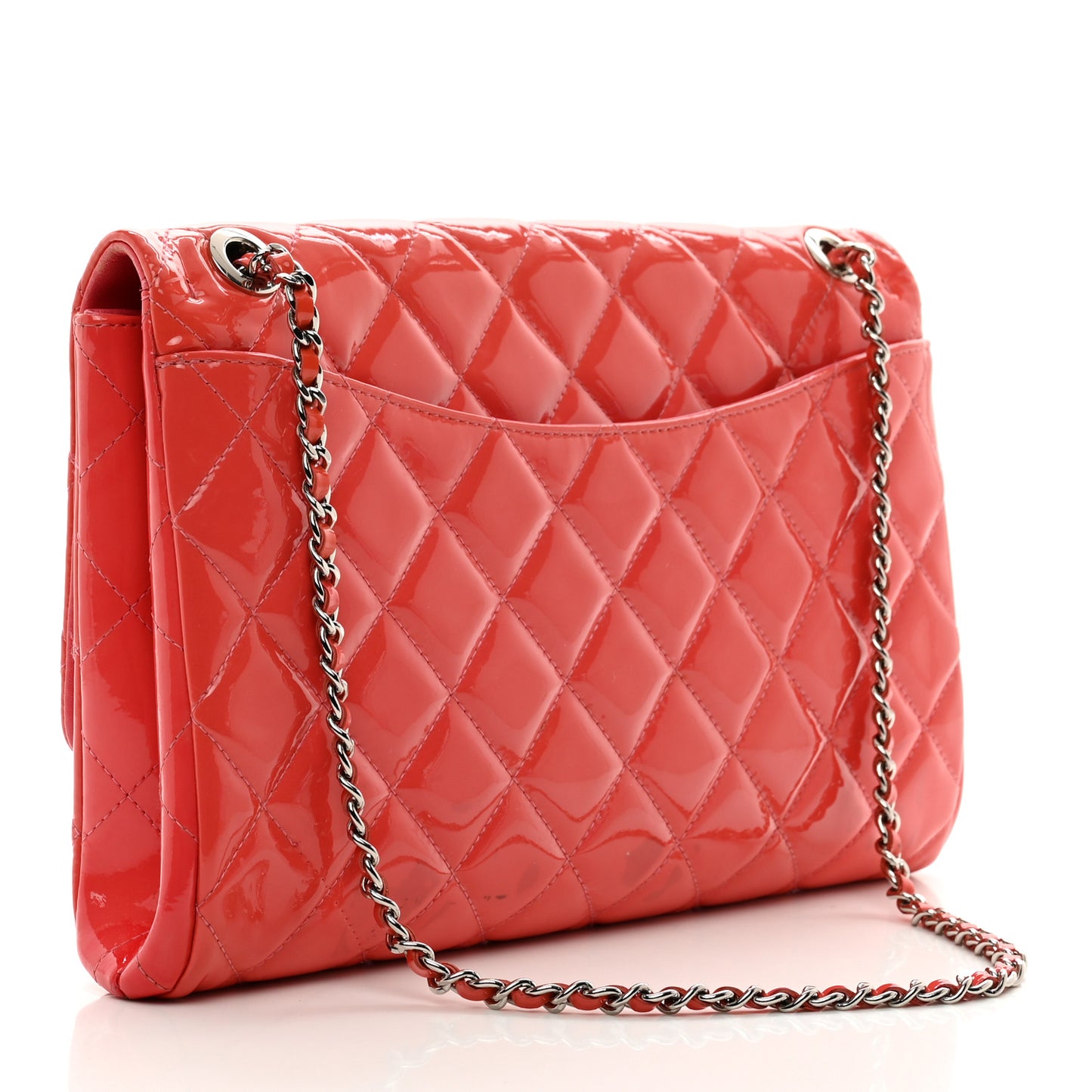 Patent Quilted Clutch with Chain Flap Fuchsia